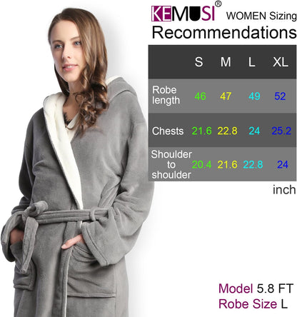 Hooded Herringbone Women'S Soft Spa Long Kimono Bathrobe,Comfy Full Length Warm Nightdress