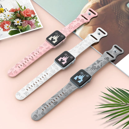 Cartoon Engraved Band Compatible with Apple Watch Bands 40Mm 44Mm 41Mm 38Mm 45Mm 42Mm 49Mm Women,Cute Pattern Strap Soft Silicone Wristbands for Iwatch Series 8 7 6 SE 5 4 3 2 1 Ultra 3 Pack